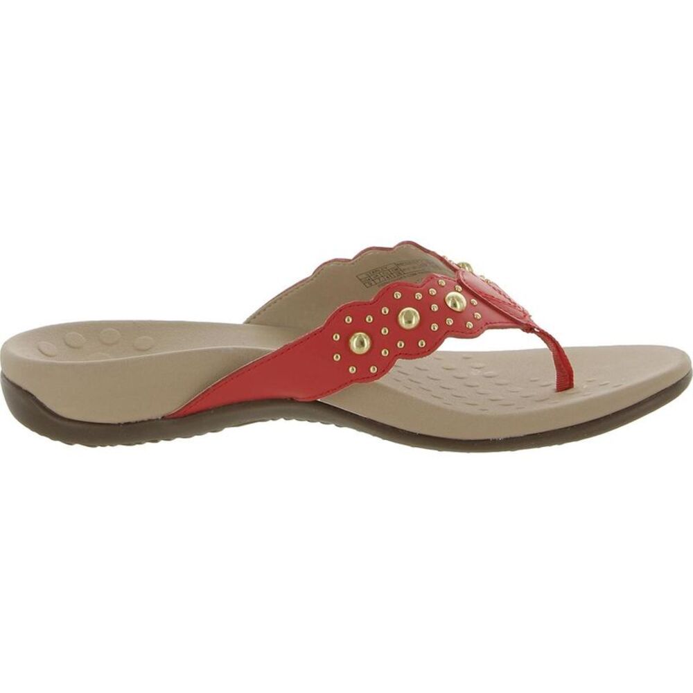 Vionic Womens Starley Red Leather Slip On Thong Flip-Flops Shoes New - Picture 4 of 5